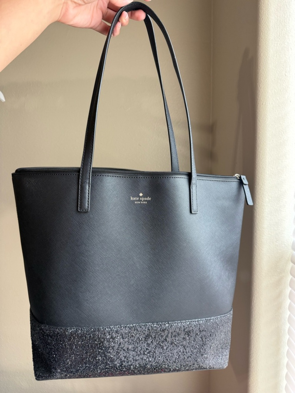 Kate Spade Greta Court Penny Black Glitter Large Tote Bag